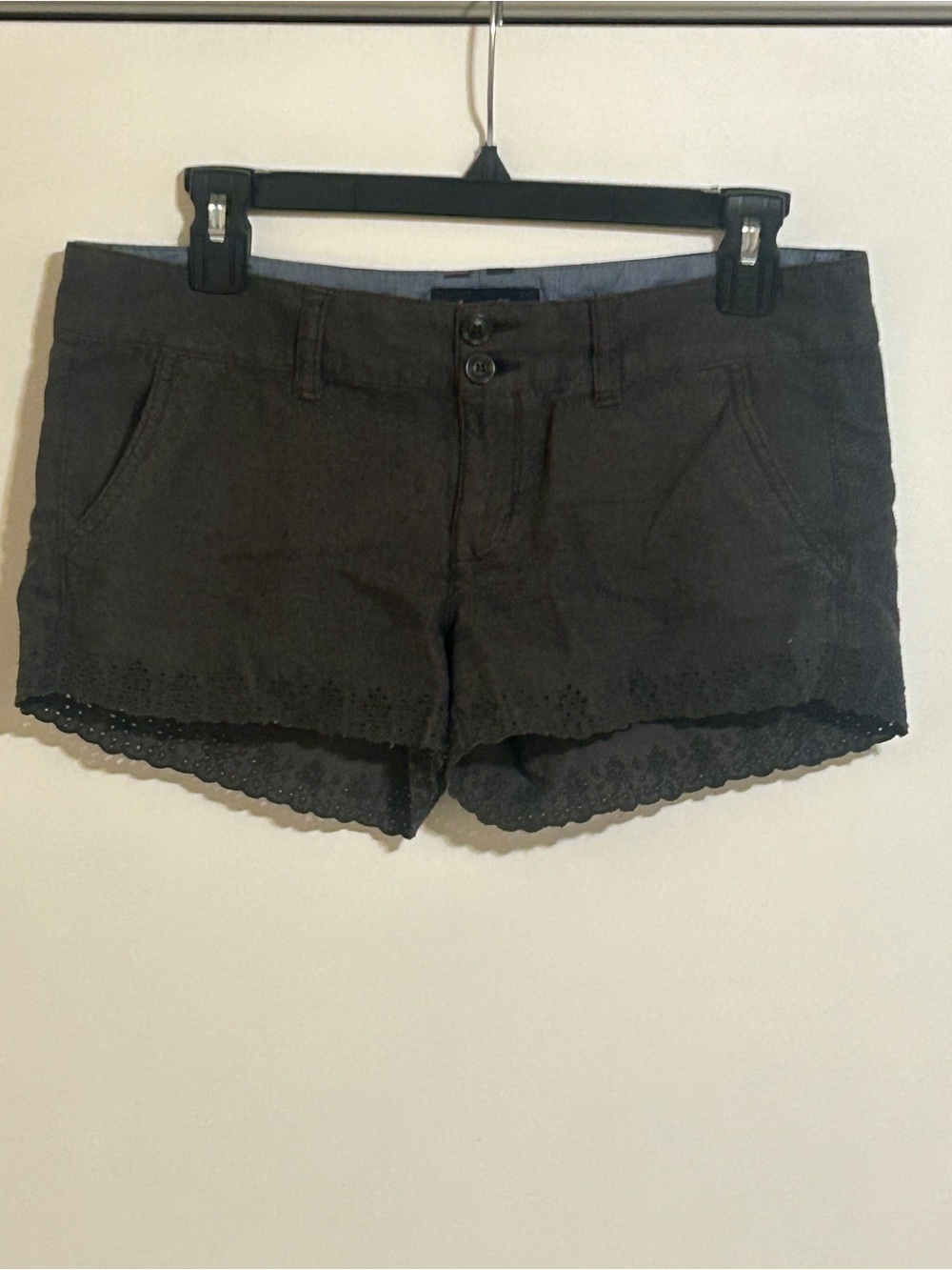 American Eagle Outfitters Women’s Gray/Brown Lace-Hem Cotton Shorts